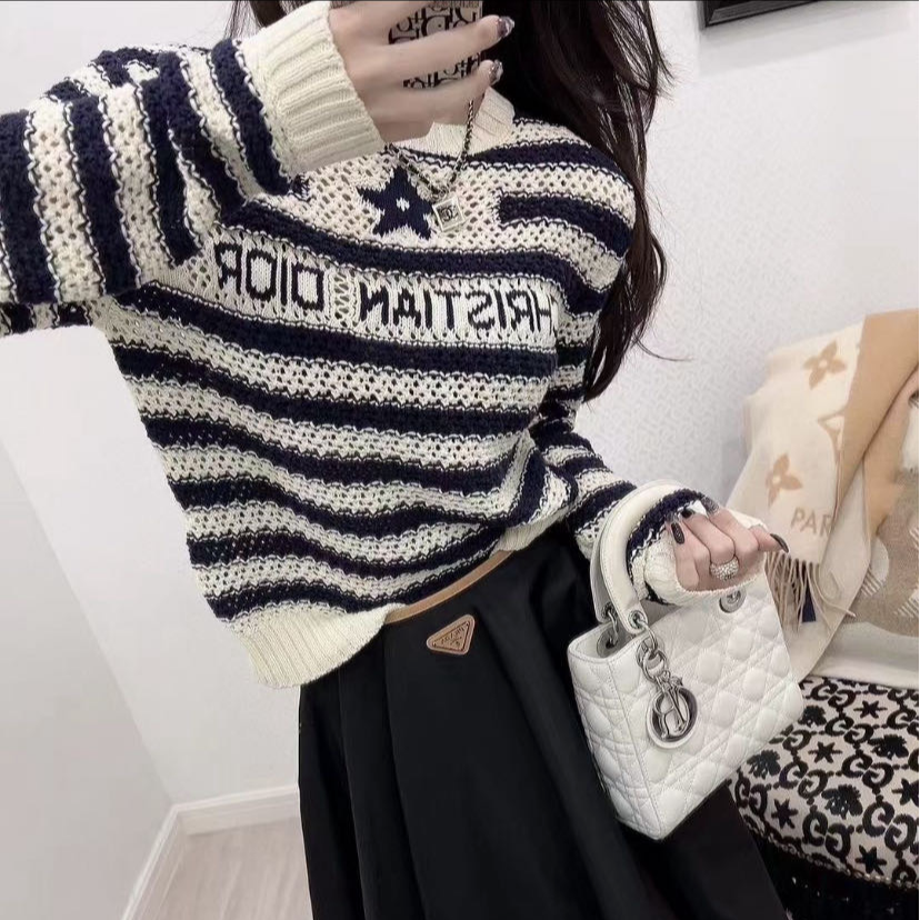 99新 DIOR/迪奥 SS24条纹拼色圆领针织衫99新 公价11337 H2650 CS