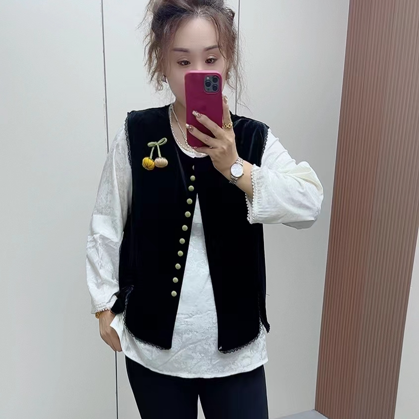 洋气国风时尚丝绒马甲+上衣