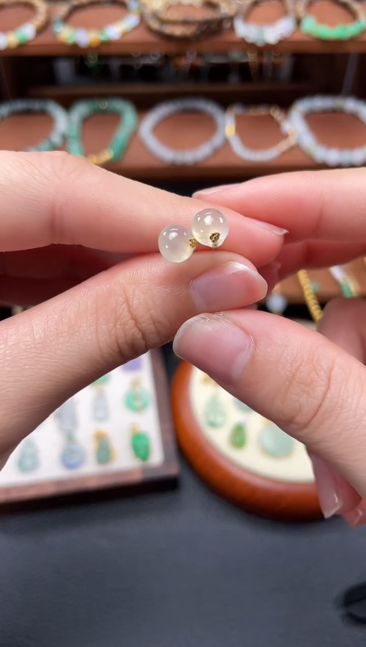 【闪购商品】翡翠耳钉18K金镶嵌2个  JK686