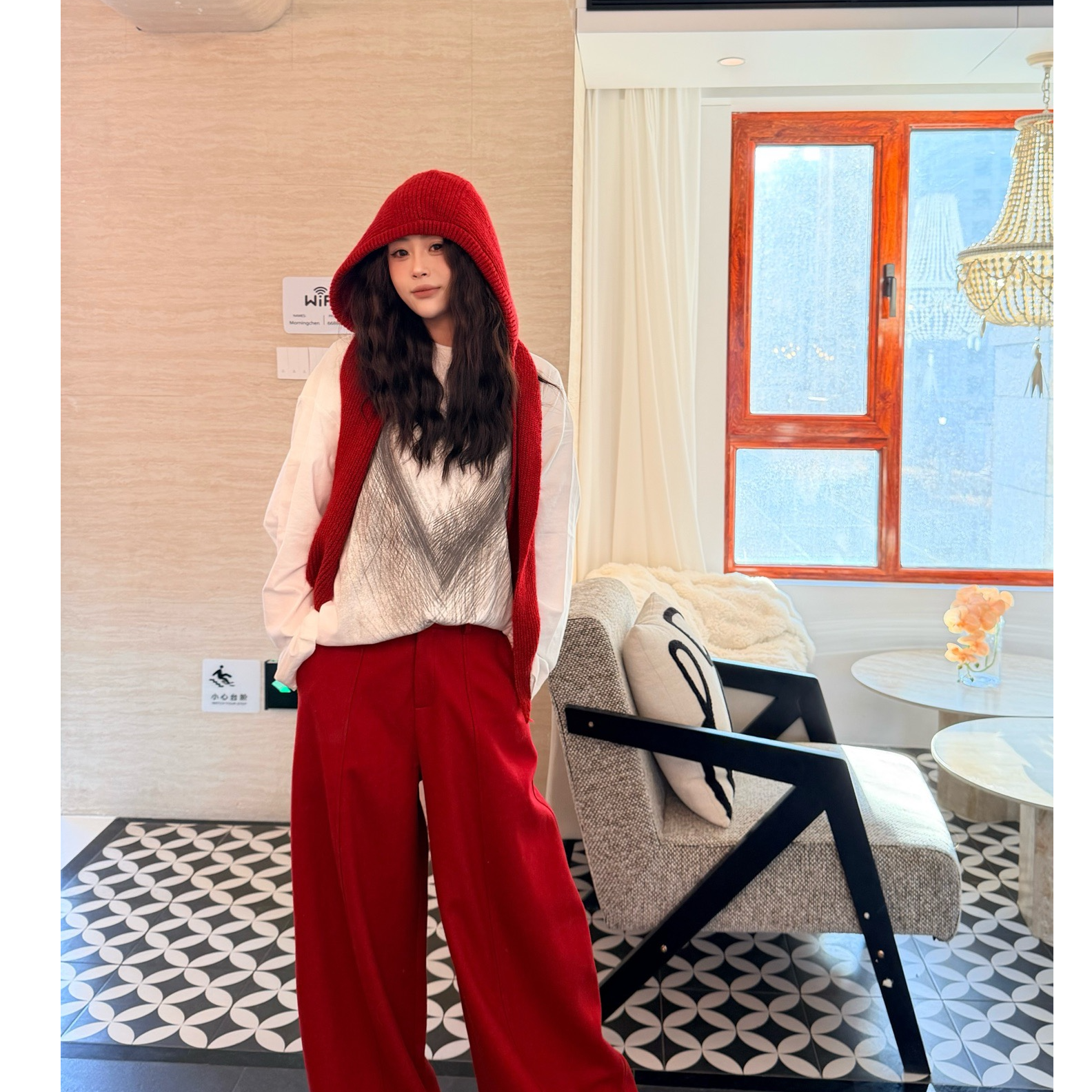 Vicky秋冬“吸睛利器”高品质红色毛呢阔腿裤