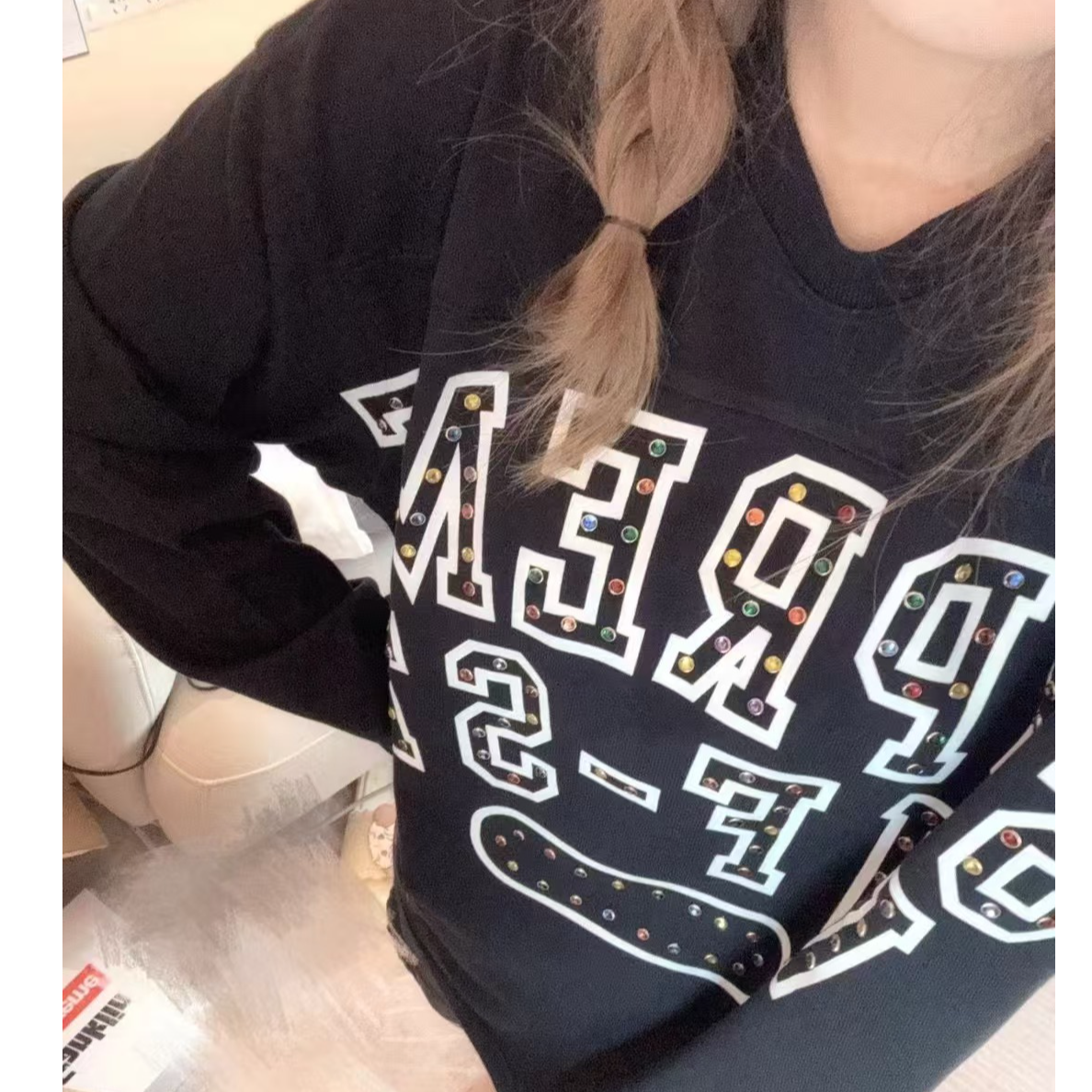 南油高品美式宝石印花球衣长袖t 百搭休闲时尚