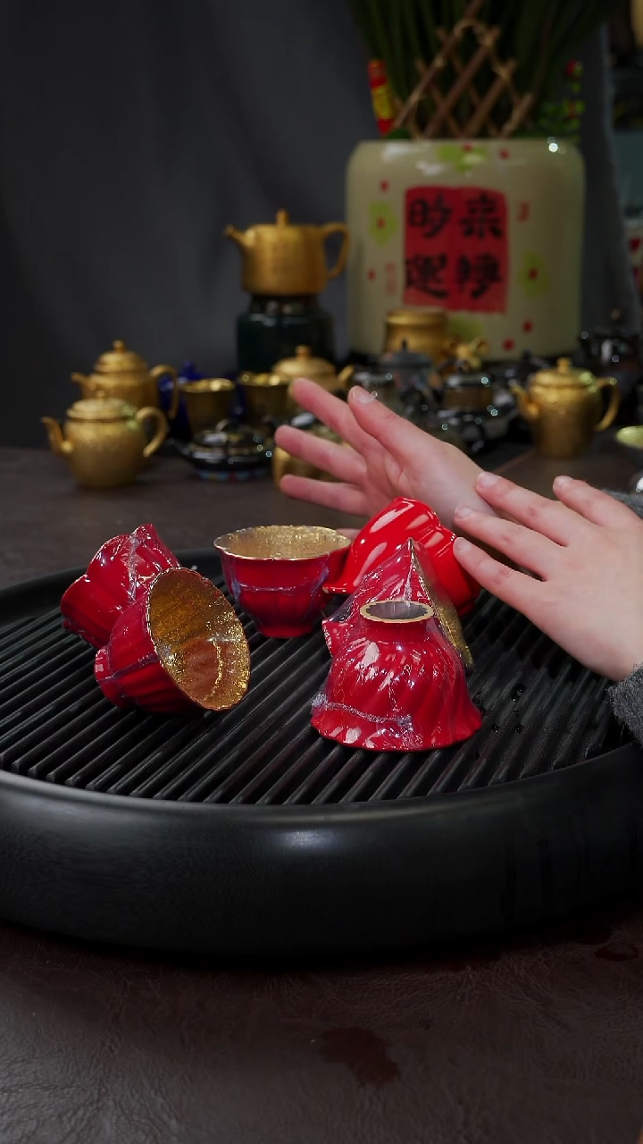 【闪购商品】杯【宜景窑中国红鎏金系列】套组