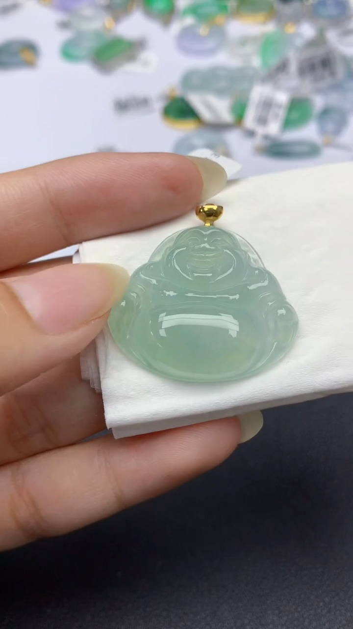 颈饰18K金镶嵌翡翠天然缅甸a货翡翠百元以上9元证书费自理