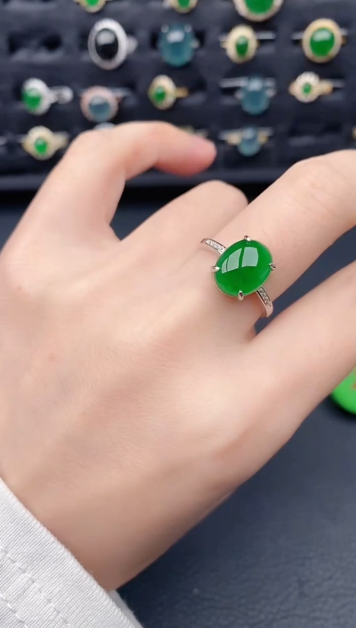 银S925镶嵌戒指翡翠天然a货翡翠430