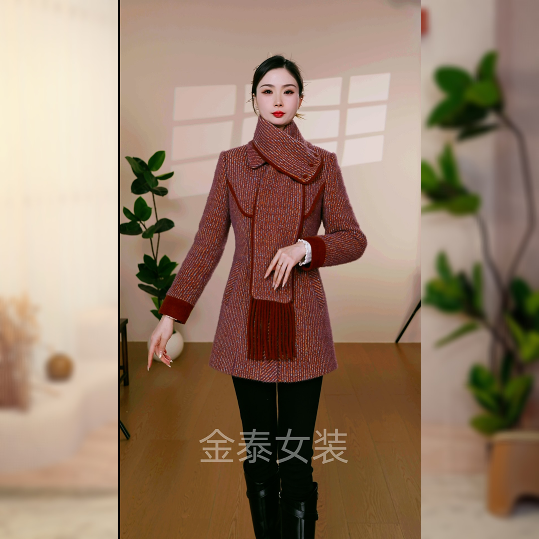 1【金泰女装】25A-947高贵时尚加棉外套修身洋气显档次女秋冬季外套