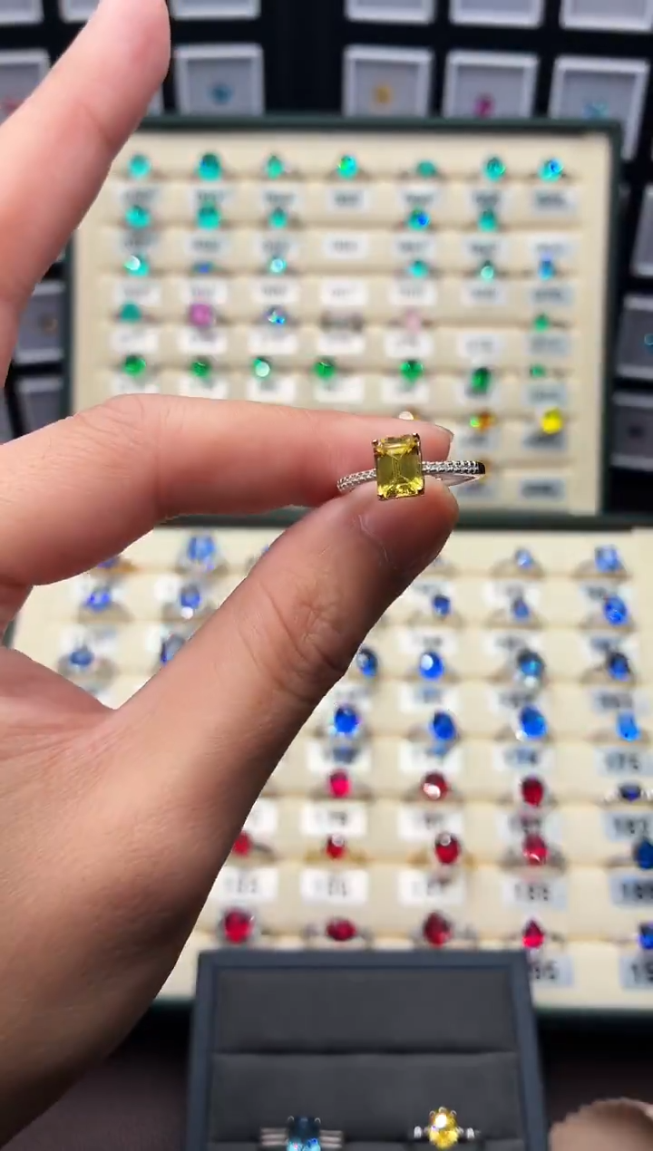 戒指彩色蓝宝石银S925镶嵌5555