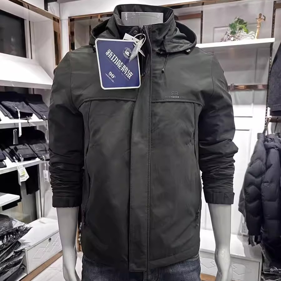 迪克庄爵b62鹅绒连帽可脱卸中长款男士薄羽绒外套男士中青年夹克