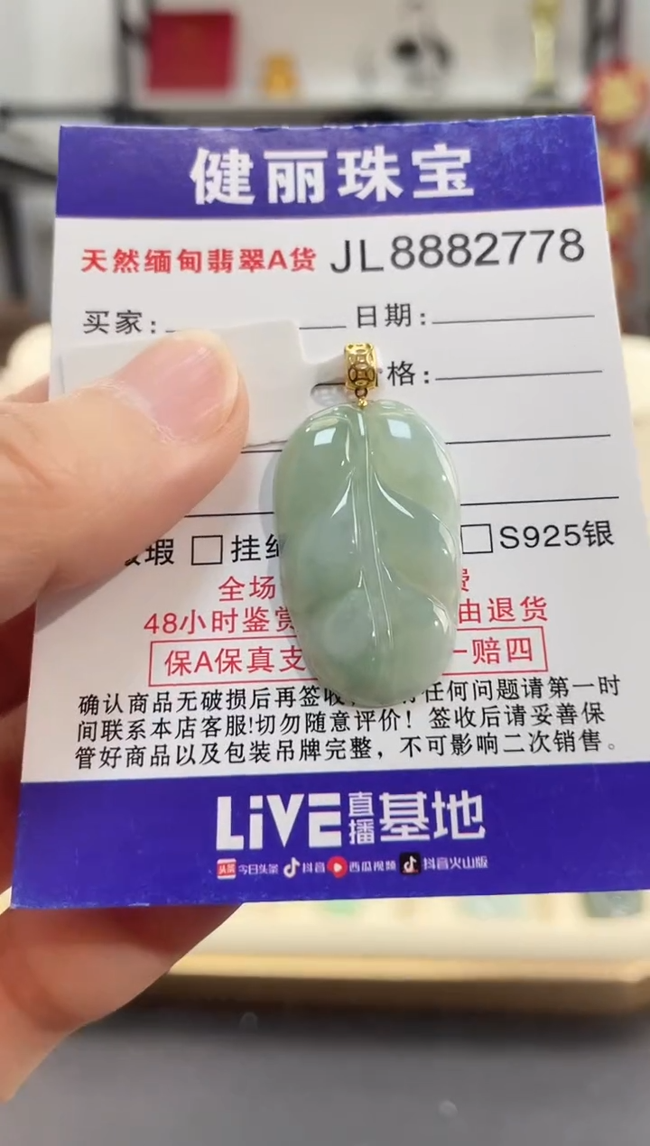 颈饰18K金镶嵌翡翠天然缅甸翡翠A货 金枝玉叶(一物一证)+银链