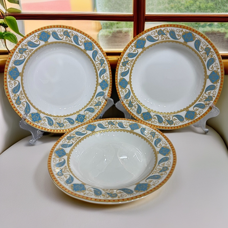 【新疆包邮】蓝色巴达木花12个拉面盘 陶瓷 好看 实用复古风    