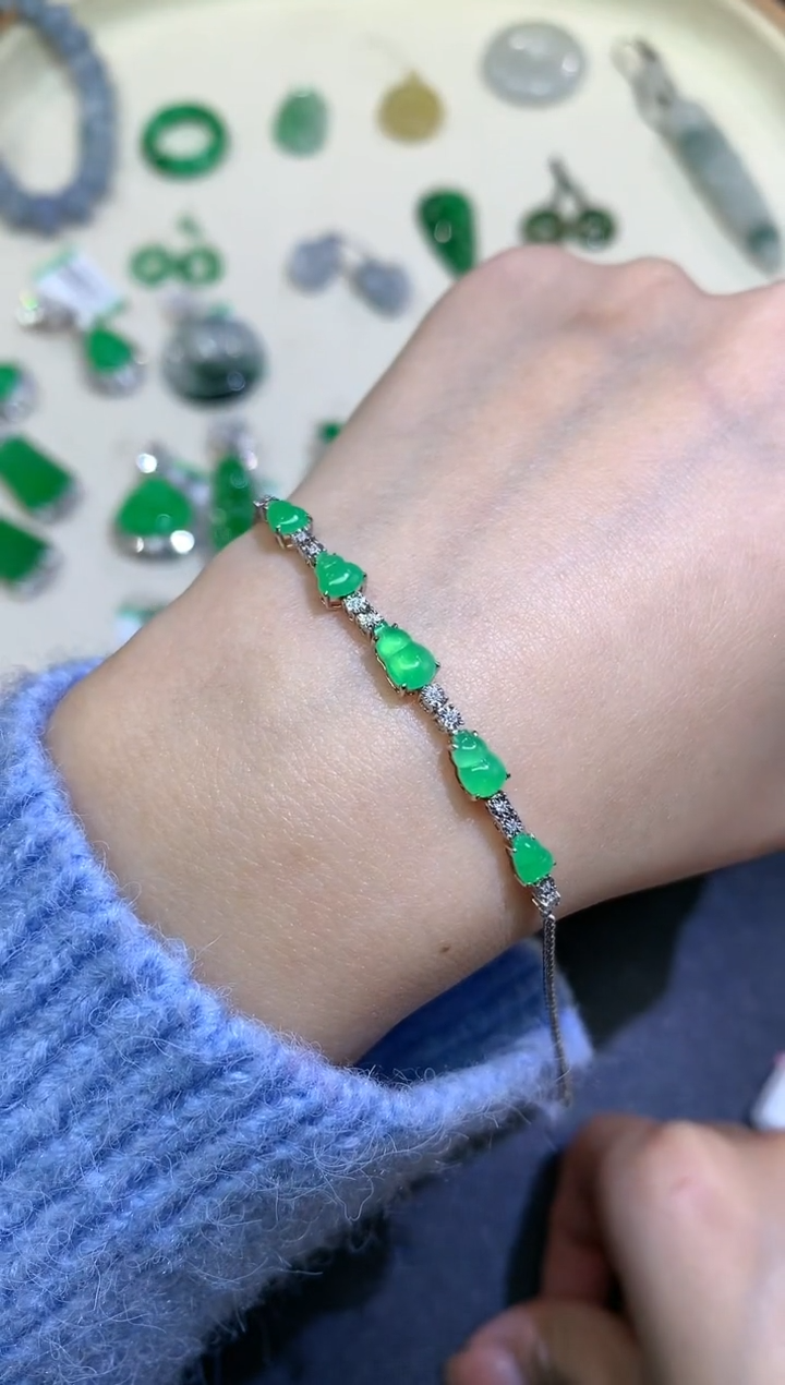 【闪购商品】翡翠手链18K金镶嵌手链A29|5980