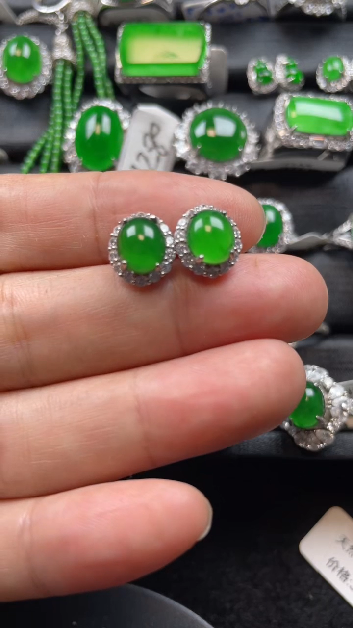 翡翠银S925镶嵌耳饰翡翠