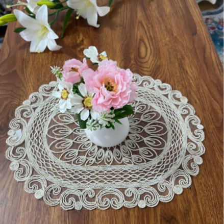 ZN115-262麻绳绣【32*42/对】凤尾花麻本色非遗法斯麻绳绣桌布