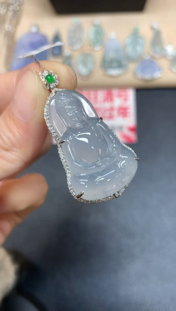 【闪购商品】翡翠吊坠(不含链)18K金镶嵌观音【无服务费
