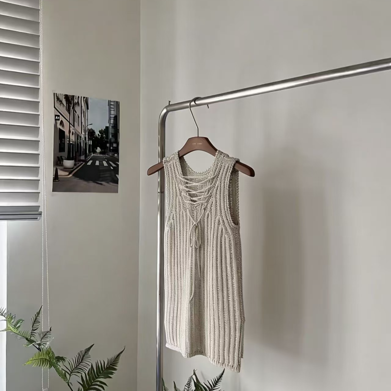 米色粗绳针织背心2512111955