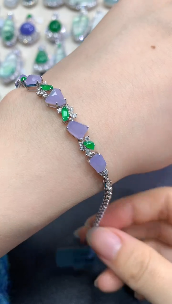 【闪购商品】翡翠手链18K金镶嵌C60  紫货有色差