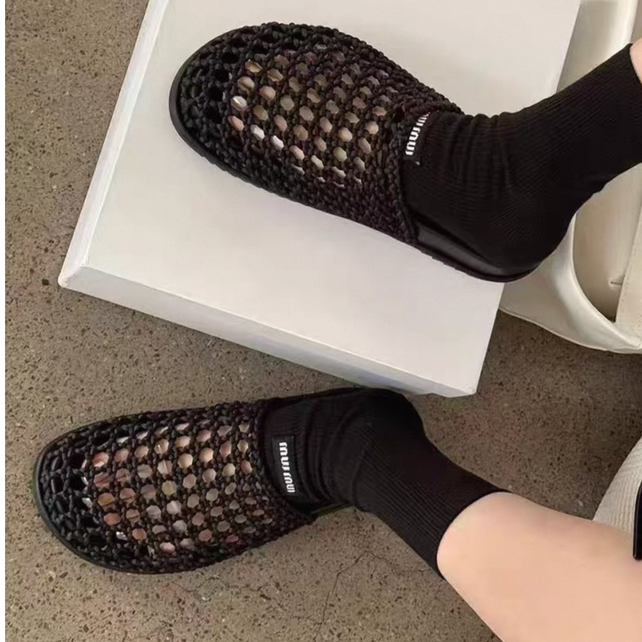 欧货 镂空编制厚底凉拖鞋女包头半拖 5032