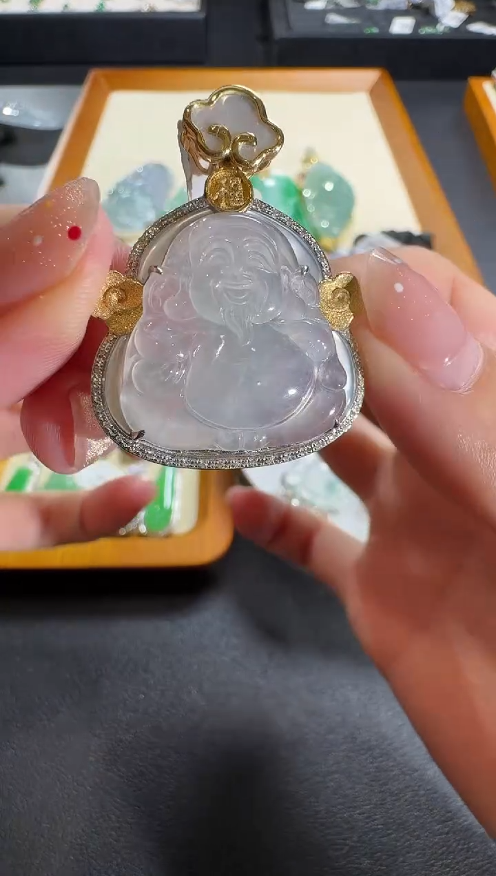 【闪购商品】翡翠吊坠(不含链)18K金镶嵌【源头工厂】贝母钻石镶嵌