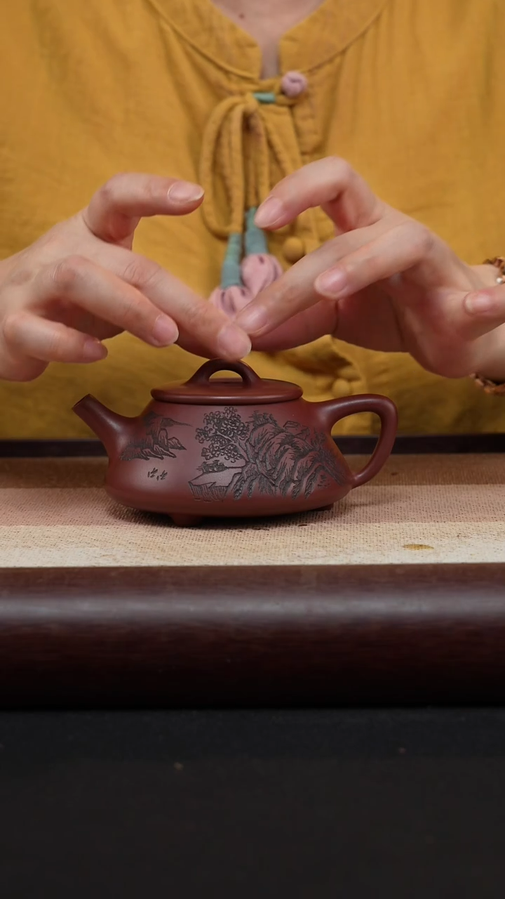 【闪购商品】紫砂茶壶龙血砂平盖子冶山水石瓢MH-1176