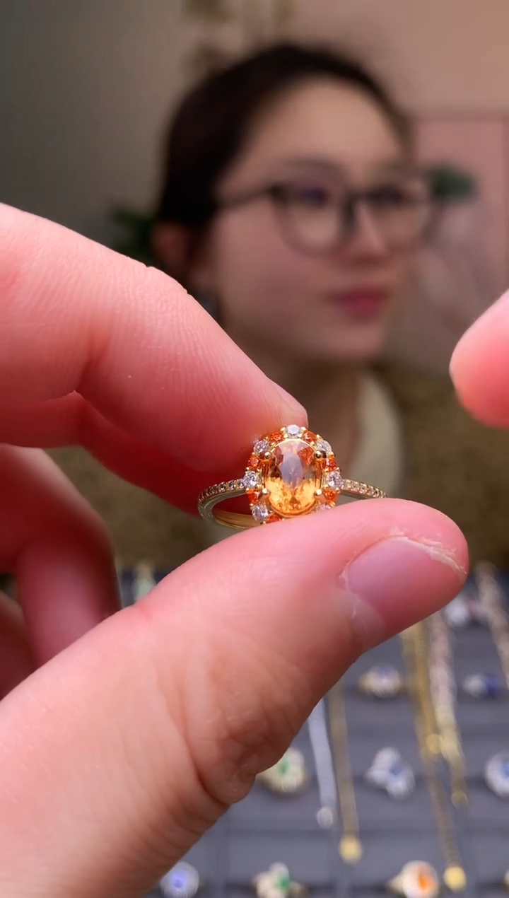 银S925镶嵌戒指石榴石（芬达石）戒指