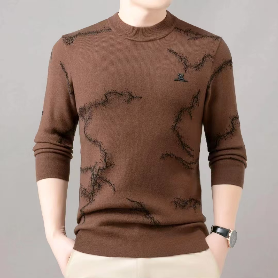 【加绒针织509】男士品牌设计师原单轻商务秋冬长袖四平针织衫