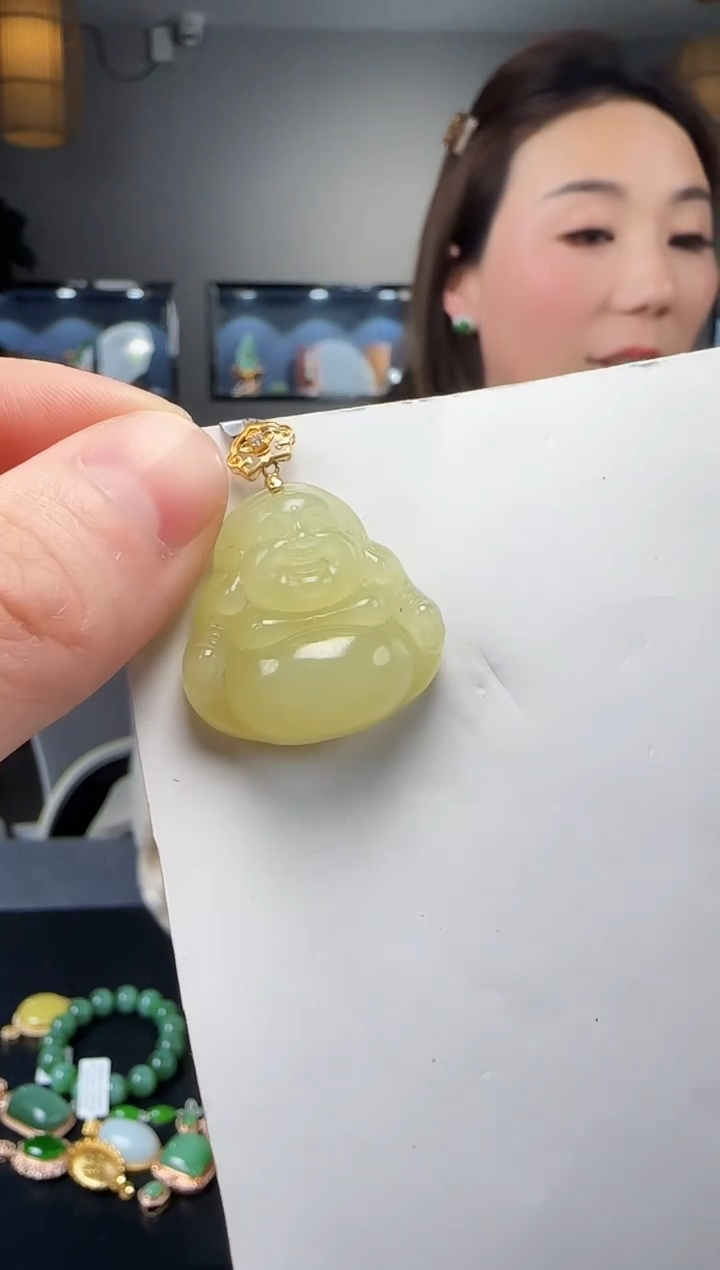 【闪购商品】和田玉吊坠(不含链)18K金镶嵌1