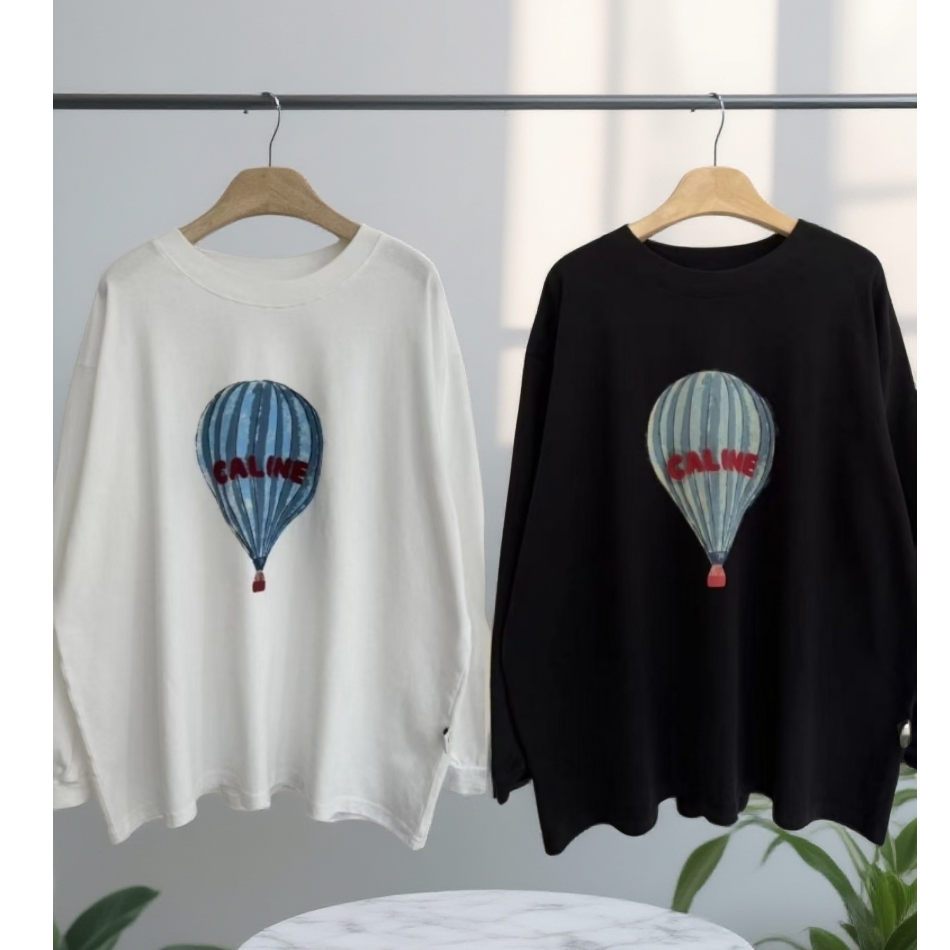 【蓝气球】落肩袖圆领字母INS风女吸汗T恤印花休闲风长袖时尚