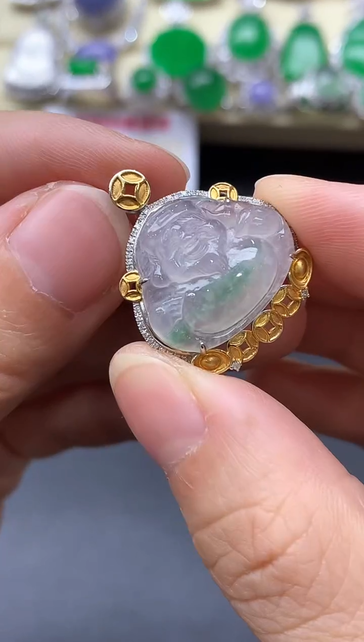 颈饰18K金镶嵌翡翠394-中国好珍宝