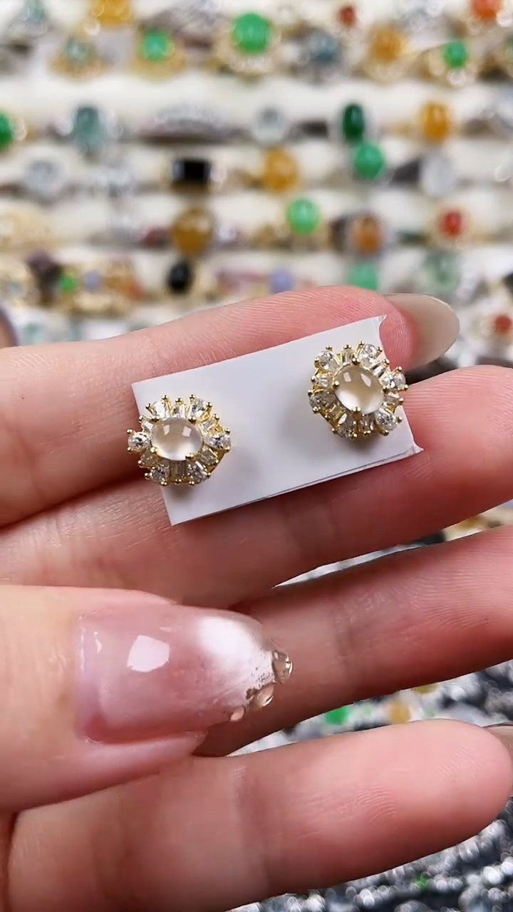 银S925镶嵌翡翠耳饰71