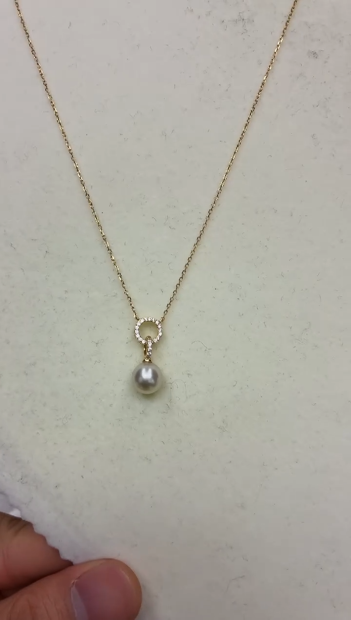 银S925镶嵌DA海水珍珠羽皇金吊坠8-9 y1040