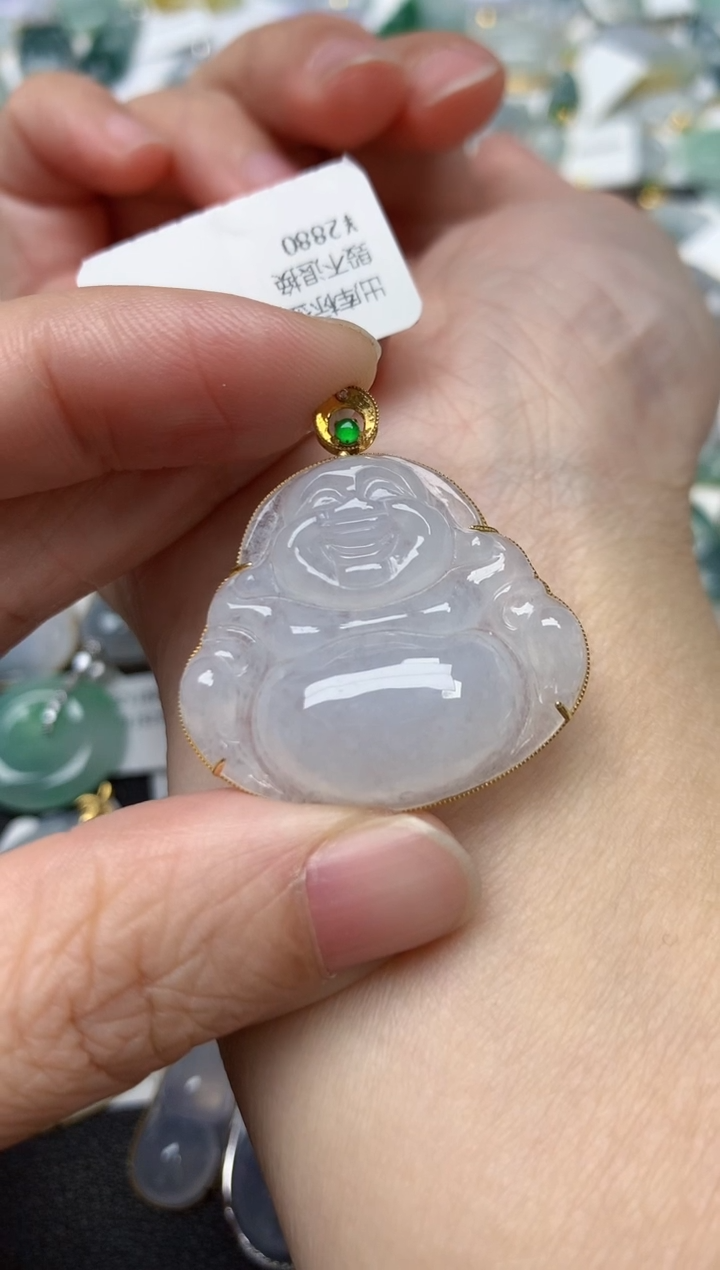 颈饰18K金镶嵌翡翠天然缅甸A货翡翠