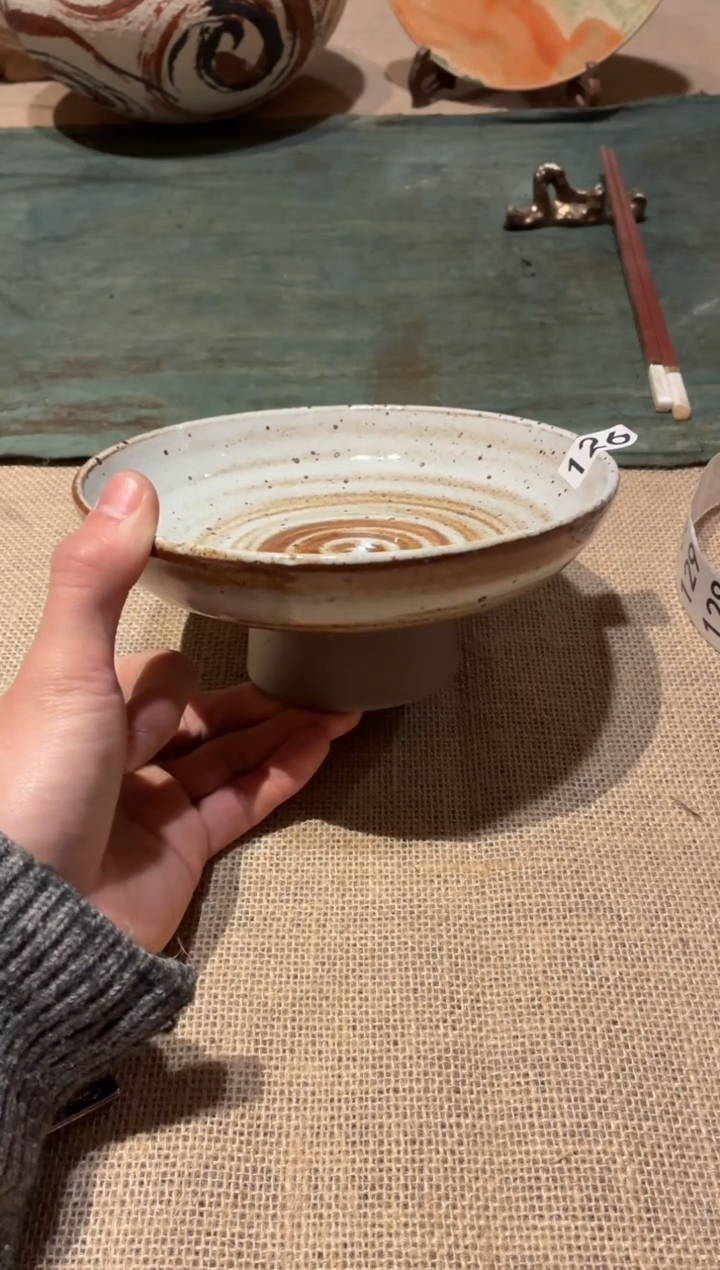 瓷片宇***哥126白麻点高足盘1个