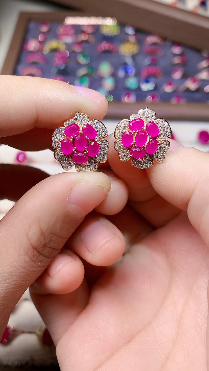 【闪购商品】红宝石耳饰银S925镶嵌000