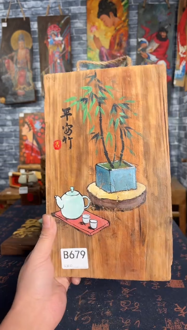 风化老门板丙烯画