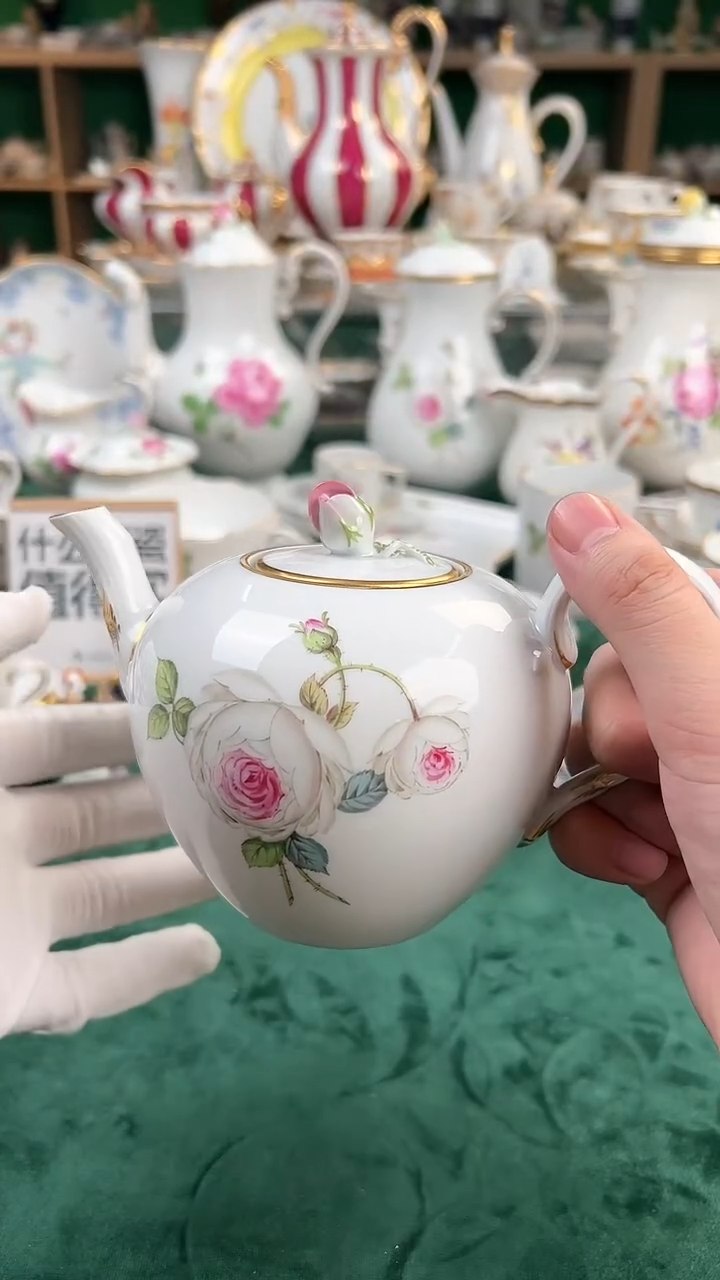 【闪购商品】瓷片梅森新品白玫瑰茶壶