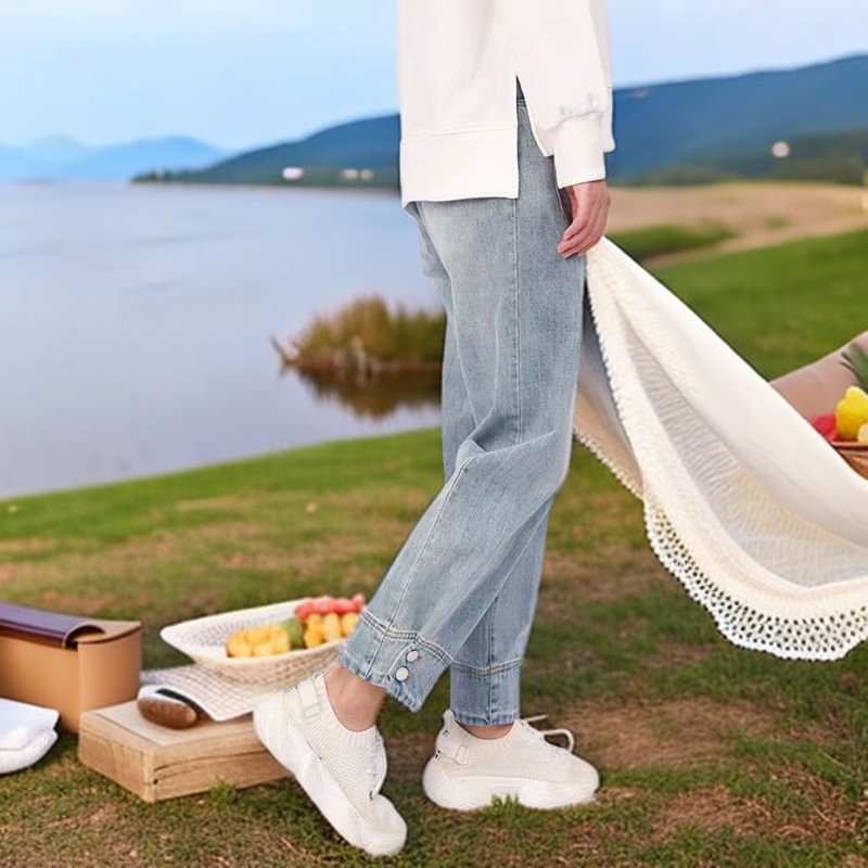 高腰直筒时尚休闲百搭复古宽松九分女牛仔裤修身显瘦气质夏季春夏