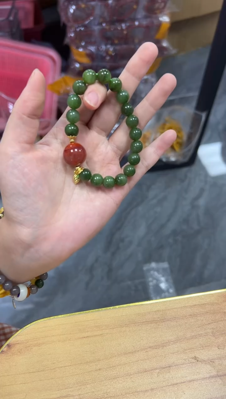 手链未镶嵌和田玉红皮俄料碧玉圆珠南红款手串[1208]