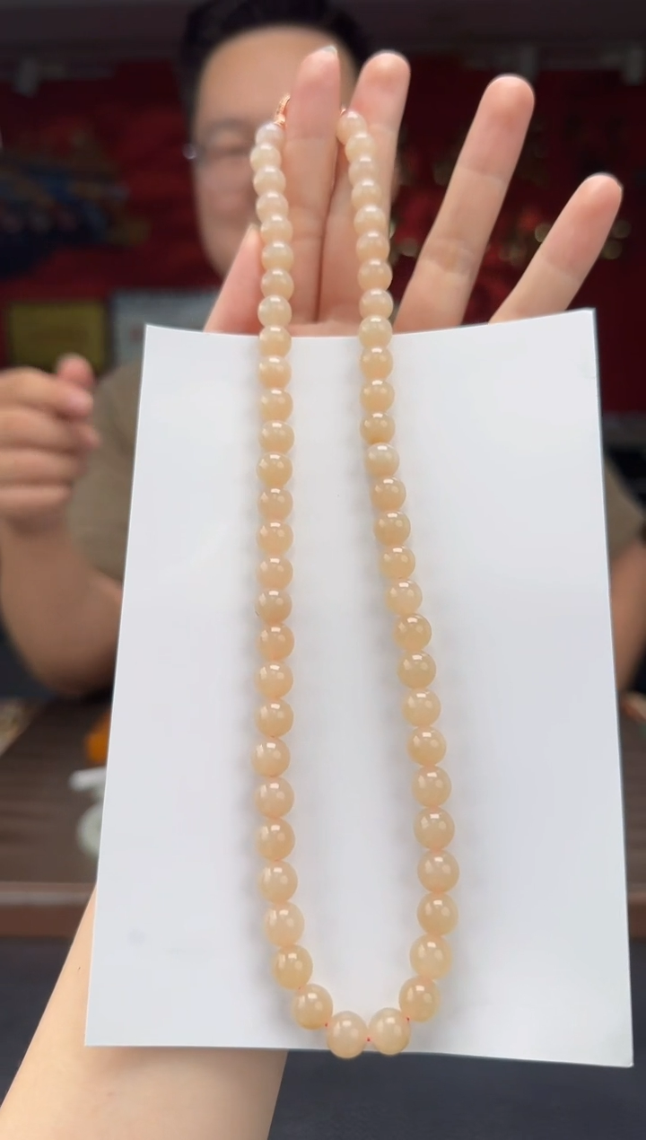 和田玉未镶嵌颈饰藕粉妈妈链卡8