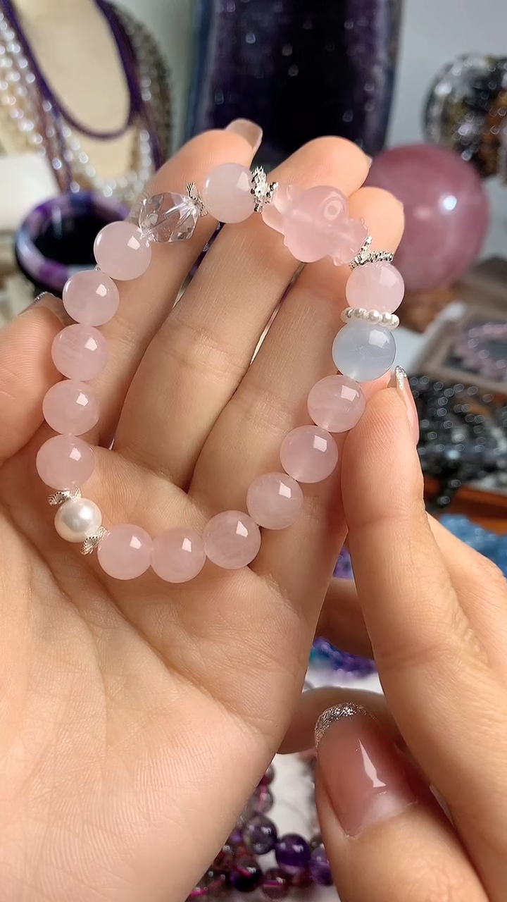 【闪购商品】芙蓉石手链未镶嵌天然粉水晶diy手链男女