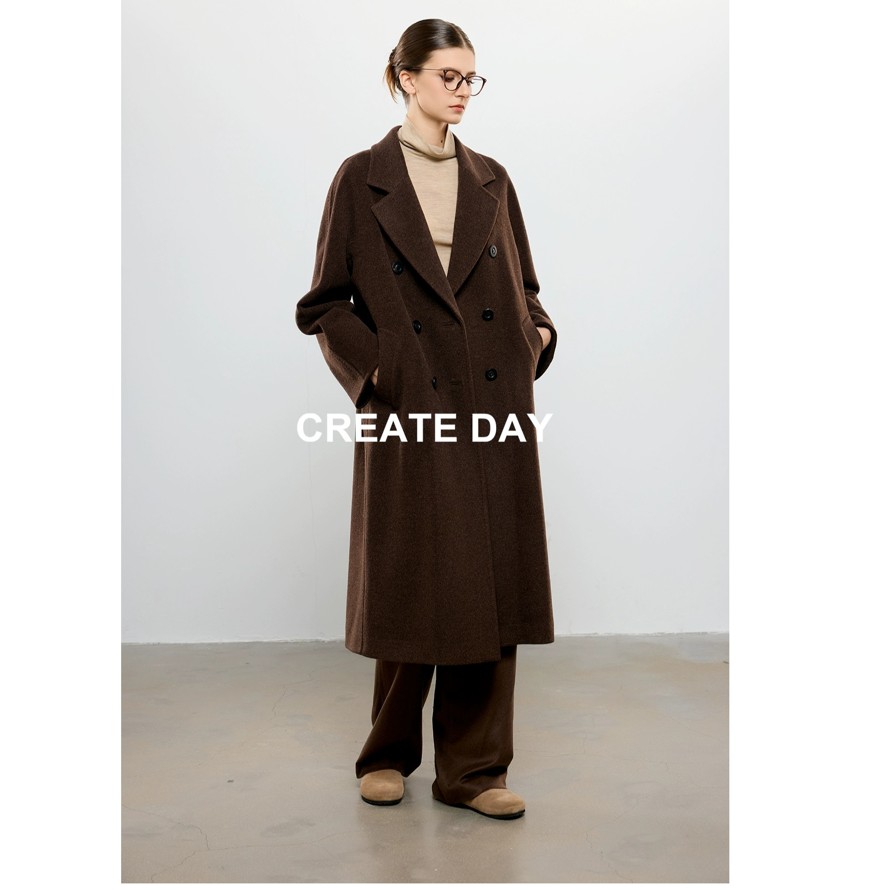 CREATE DAY10%羊驼毛大衣女秋冬绵羊毛长款双面毛呢外套890