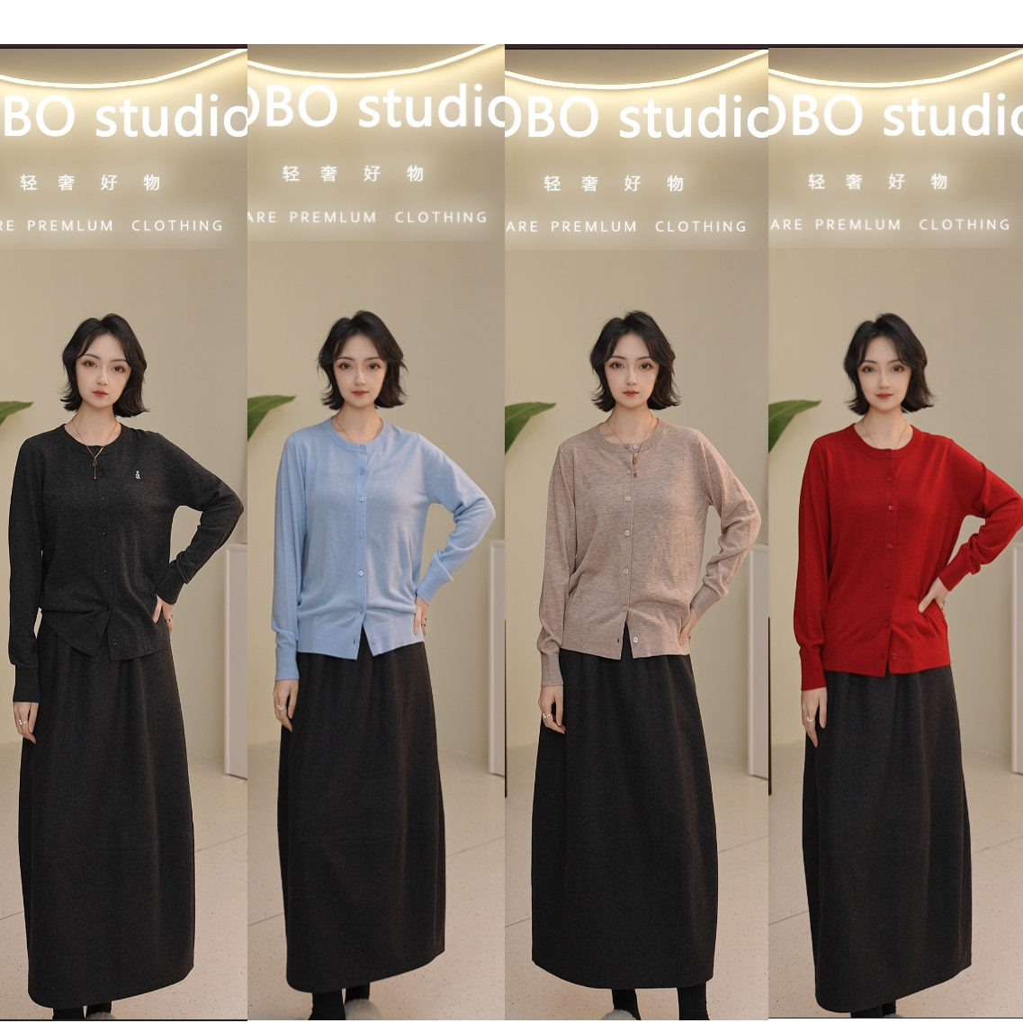 波波~精纺羊毛圆领薄开衫羊毛针织开衫女薄款圆领25春夏毛衣