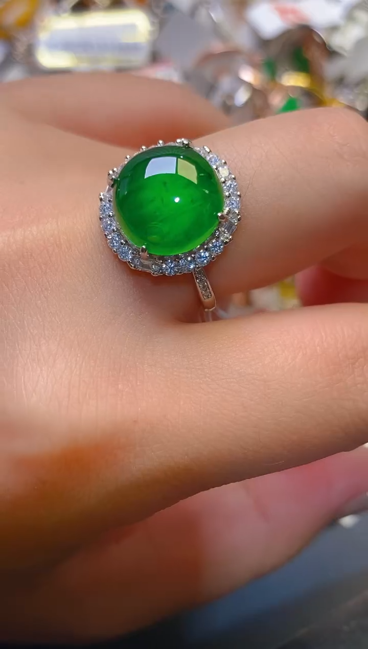 【闪购商品】翡翠耳饰银S925镶嵌天然A货翡翠1