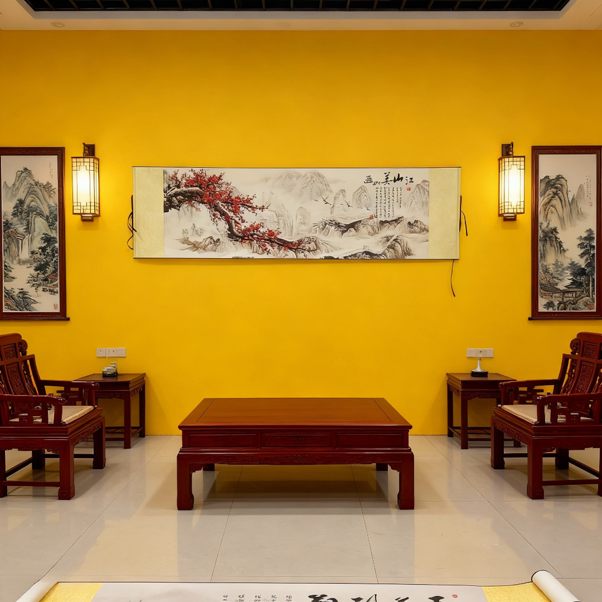 《江山美如画》国风山水玄关客厅书法卷轴挂画装饰画