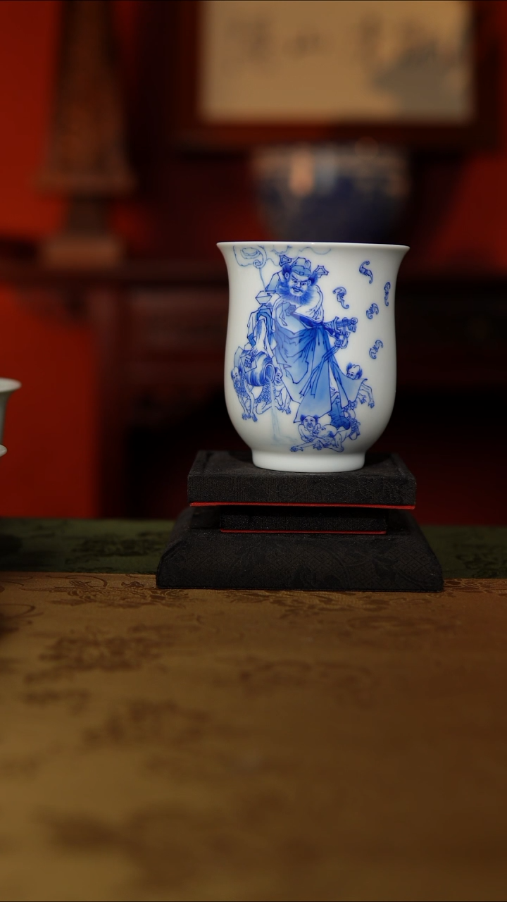 杯子青花 高白泥 西钟馗 杯