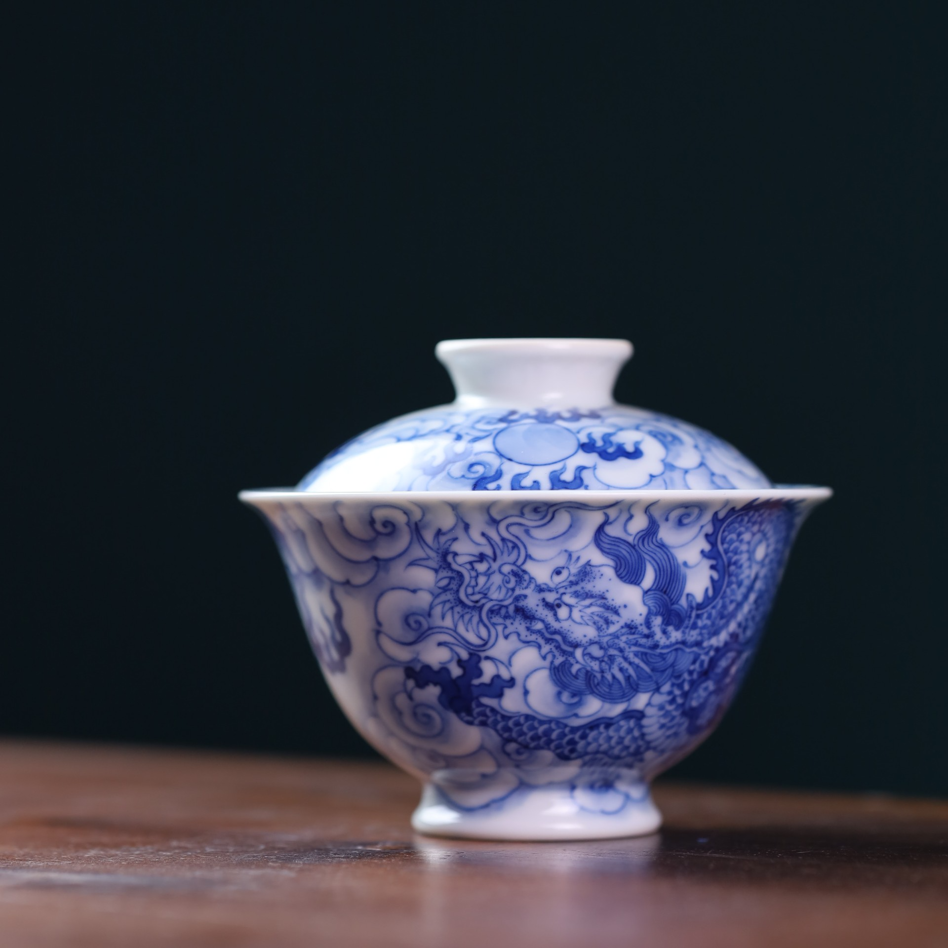 刘建锋窑青花仿清云龙纹盖碗茶盖碗茶具顺丰包邮LJF030