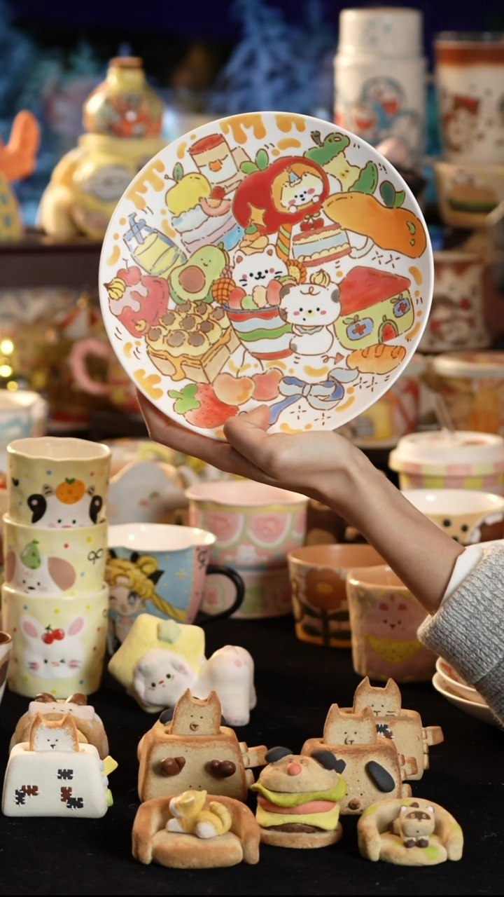 摆件陶景德镇釉下彩手绘设计师款陶瓷