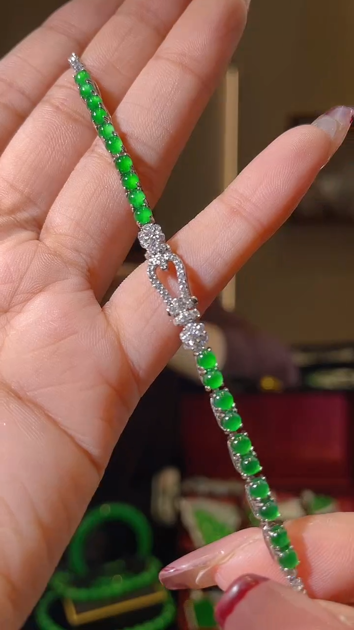 【闪购商品】翡翠手链银S925镶嵌天然翡翠A货