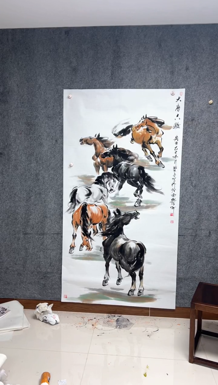 纸本国画定制 大唐六骏 180x95cm 