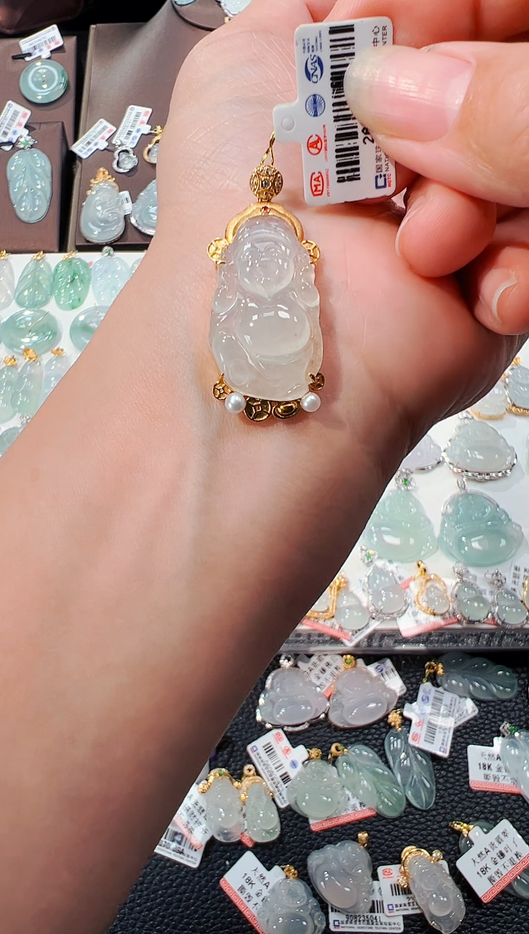 【闪购商品】翡翠吊坠(不含链)18K金镶嵌财神爷吊坠592