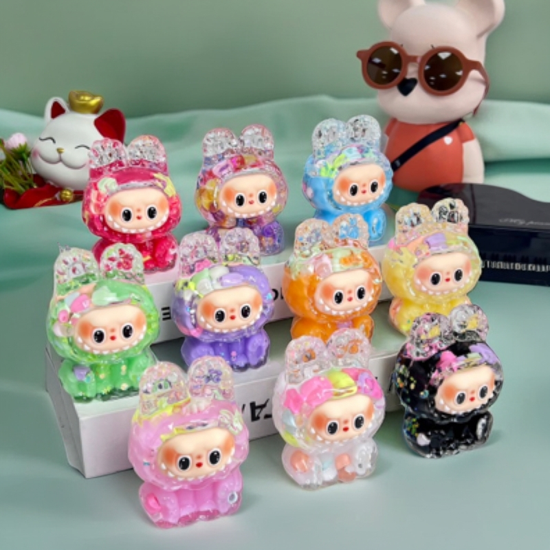 拉布布奶豆马卡龙流沙摆件亚克力入油摆件