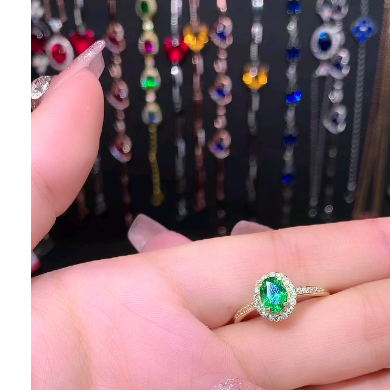 透辉石S925银镶金色戒指